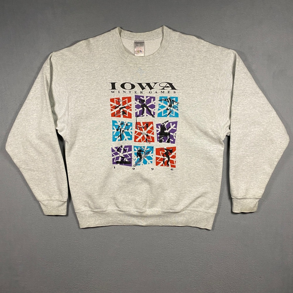 Vintage Fruit of the Loom Sweatshirt Mens Large 1996 Iowa Winter Games Made USA